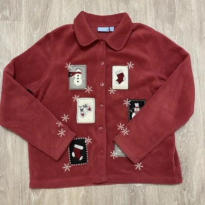 Chaqueta polar para mujer Croft & Barrow rojo oscuro Navidad nieve talla L vacaciones Foto 1 de 4