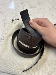 Authentic Hermes Leather Belt Strap 38” Size 95 Black and Chocolate - Picture 1 of 9