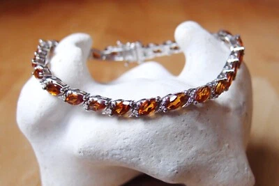 Natural Madeira Citrine Marquise Cut Sterling Silver Tennis Bracelet 8 inches - Image 1 of 4