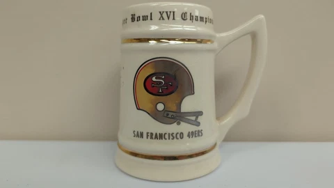 VTG 1982 Super Bowl XVI Champions San Francisco 49ers Stein Mug & Helmet Topper Cover