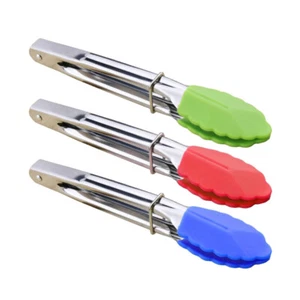 3 Pcs Mini Silicone Tongs 7 Inch Small Serving Kitchen Tongs with Silicone Tips - Picture 1 of 7