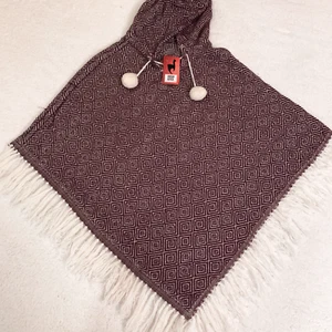 ALPACA ANDINA HECHA A MANO MUJER CAPA PÚRPURA ABRIGO PONCHO TALLA S M - Imagen 1 de 7