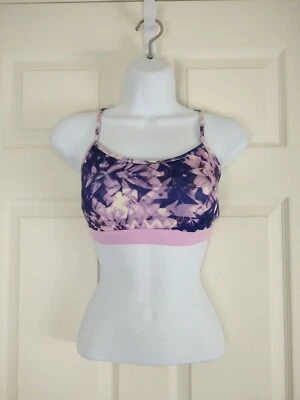 Calia Lightly Padded Sports Bra Purple Floral Adjustable Cross Strap Size S - Image 1 of 4