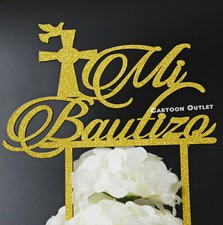 BAPTISM CAKE TOPPER SPANISH BAUTIZO CENTROS RECUERDO PARTY TABLE DECOTATION GOLD