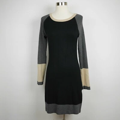 TART Mujer S Negro y Beige Tejido Elástico Suéter Vestido Mangas Largas Hasta la Rodilla Foto 1 de 4