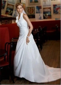 Galina Size 8 Soft White Taffeta Halter with Ruffles Style ES9899 Wedding Dress - Picture 1 of 22