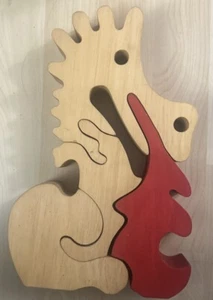 Vintage Hand Carved Wooden Dragon Puzzle 3D Wood Sculpture Mid Century Folk Art - Picture 1 of 3