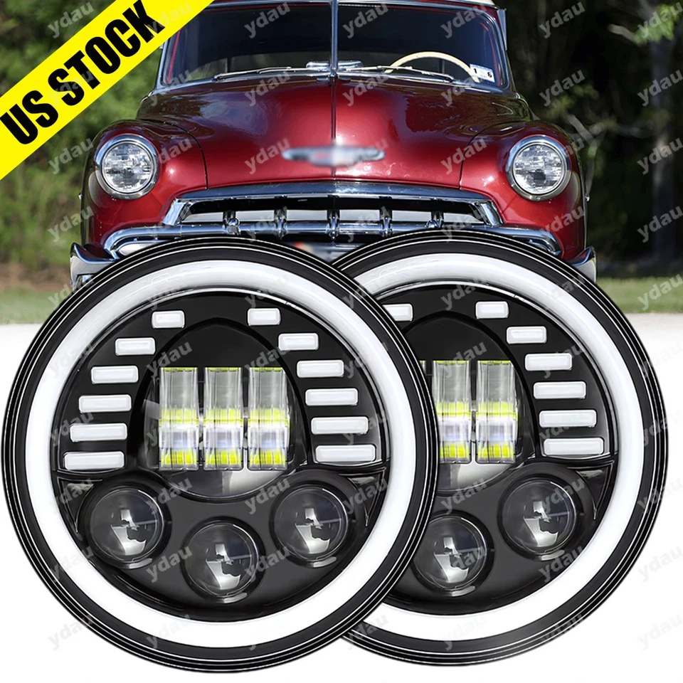 For 1949-1952 Chevy Styleline Deluxe 2pc 7" inch Round LED Headlights Hi/Lo Beam - Image 1 of 4