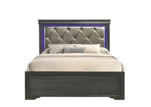 Modern Twin Size LED Bed made with Wood in Gray 7905 - Picture 1 of 7