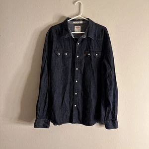 Vintage Levis Shirt Men 2XL Denim Pearl Snap Sawtooth Western Work Blue - Picture 1 of 12