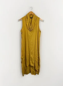 For Cynthia Linen Maxi Dress Women L Mustard Sleeveless High Low Cowl V Neck - Picture 1 of 6