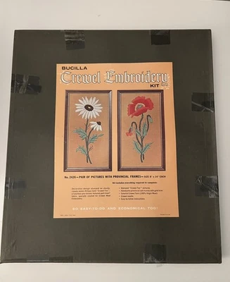 Винтажный набор для вышивки Bucilla Crewel No 2426 — пара цветочных картин с маргаритками и маком - Изображение 1 из 4