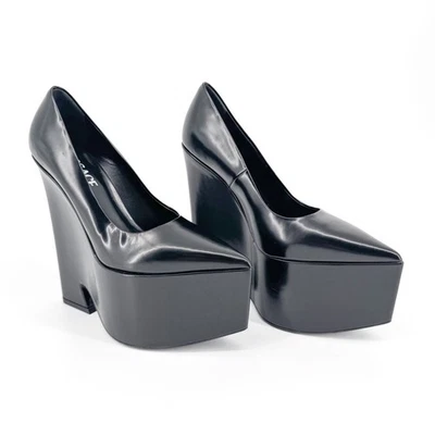 范思哲 Tempest 黑色皮革厚底高跟鞋 37 码 US 7 — 第 1/4 张图片