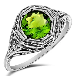 2CT Natural Peridot 925 Solid Sterling Silver Art Nouveau Ring Sz 9 XA3-7 - Picture 1 of 4