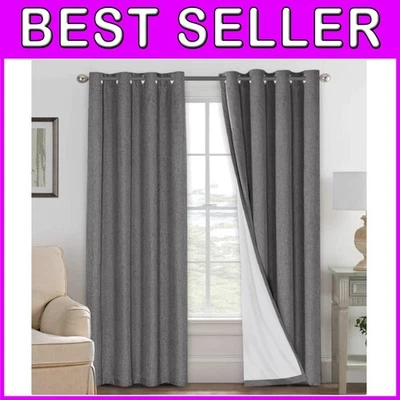 Elegant Grey Room Divider Curtains - 100% Blackout, 2 Panels - Image 1 of 4
