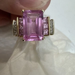 Ring 10 Karat Gelbgold rosa Saphir und Diamant Größe 7,25 - Bild 1 von 6
