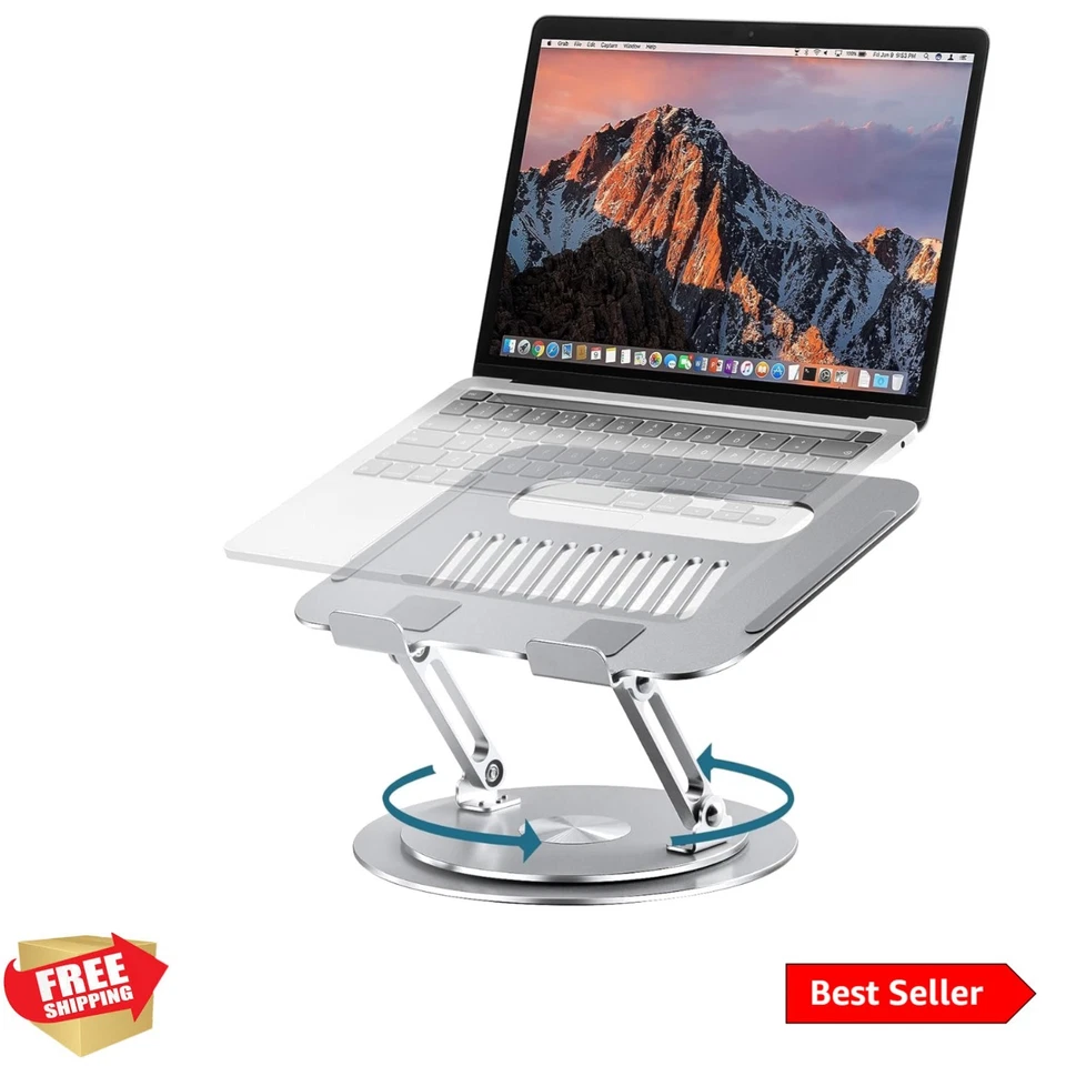 Foldable Laptop Stand: 360° Rotating Riser for 10-16 Inch Laptops, Silver - Image 1 of 4