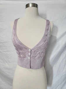 Free People The Vest Of Us Purple Lilac Vest Women’s Medium Festival Crochet - Picture 1 of 19