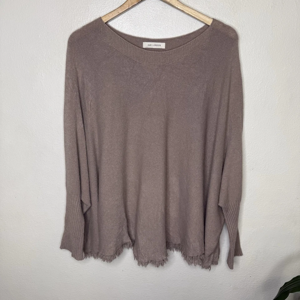 Jaki London Brown Soft Sweater Fringe Trim Women’s One Size  Viscose Minimalist - Image 1 of 4