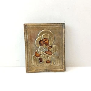 19thc Russian Antique Icon Our Lady of Vladimir Original Icon  - Picture 1 of 6