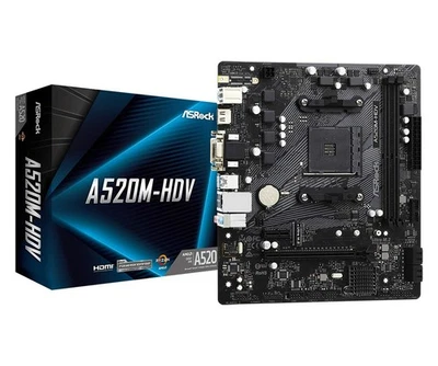 Asrock A520M-HDV, AMD A520, AM4, Micro ATX, 2 DDR4, VGA, DVI, HDMI, M.2 Supports - Image 1 of 4