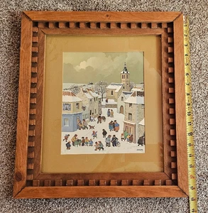 Vintage JEAN AXATARD Artist Lithograph Town Print Village Scene Winter France - Picture 1 of 5