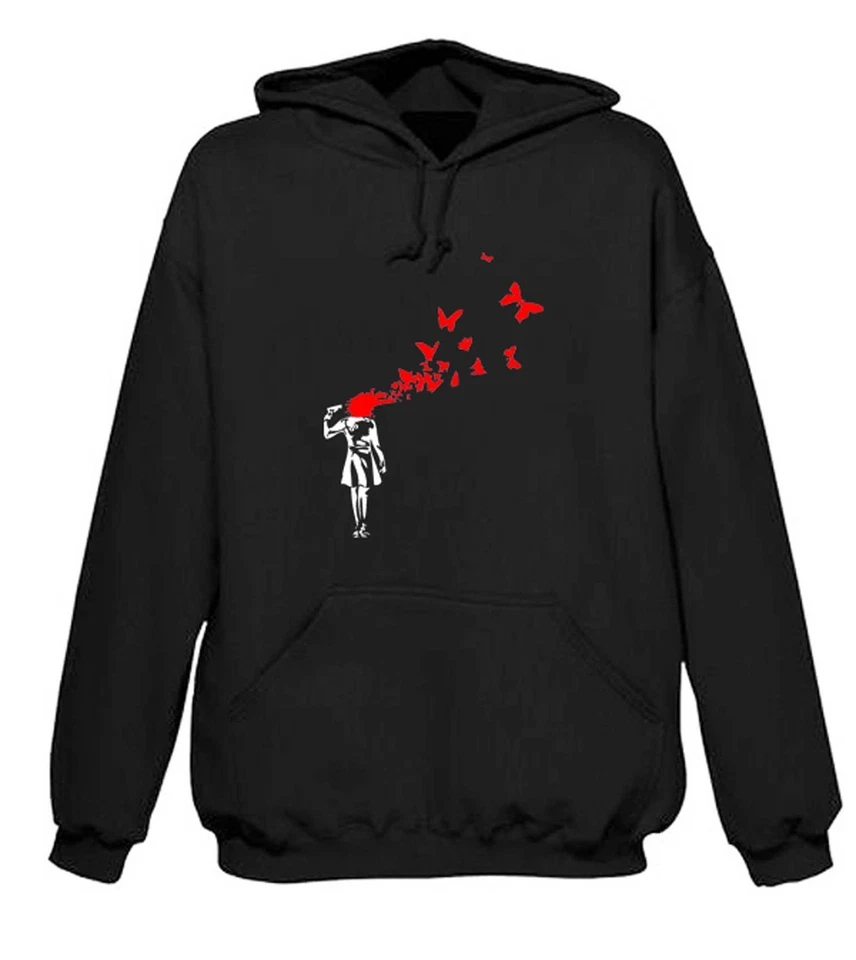 Banksy Schmetterling Suicide Kapuzenpulli - Urbane Kunst Mädchen T - GRÖSSE - Bild 1 von 1