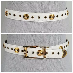 Cinturón Medallón Concho Vintage Años 80/90 Talla 28 S Cuero Blanco Oro Esque Versace - Imagen 1 de 22