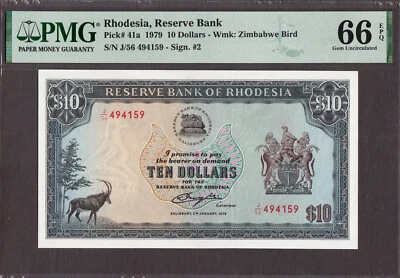 Rhodesia 10 Dollars 2nd Jan 1979 Pick-41a GEM UNC PMG 66 EPQ - Image 1 of 2