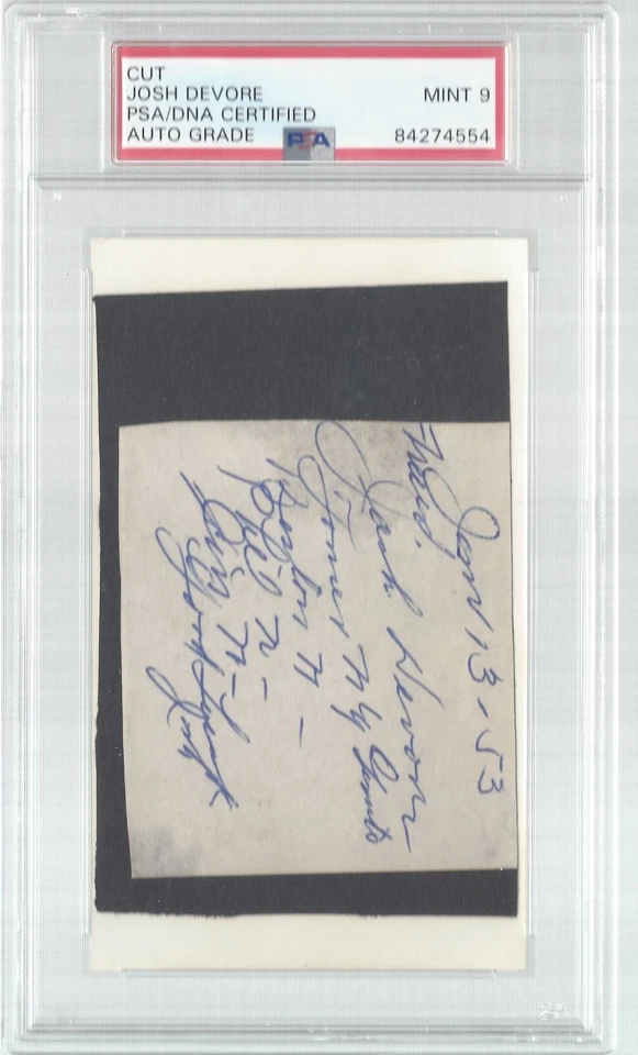 JOSH DEVORE, 1914 BOSTON BRAVES W.S. CHAMPIONS, CUT,  PSA/DNA MINT 9 - Image 1 of 1