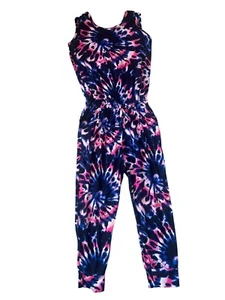 Pixie Lane Girls Navy Pink Tie Dye Sleeveless Criss Cross Back Jumpsuit Size 4 - Picture 1 of 3
