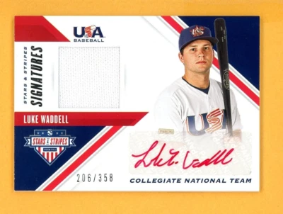 LUKE WADDELL 2020 USA Stars Stripes Red Ink Autograph Rookie AUTO MEM SER # /358 - Image 1 of 2