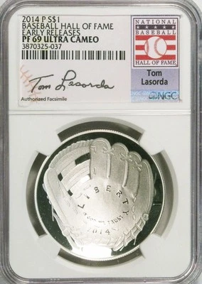 2014-P $1 Tom Lasorda Baseball Hall of Fame NGC (Proof)PF-69UC  Early Releases - Image 1 of 2