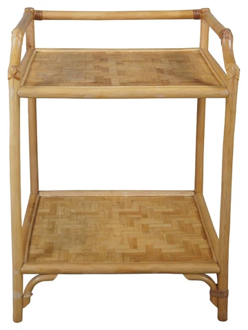 Vintage Bohemian Bamboo & Woven Rattan Etagere Side Table Plant Stand Boho Chic Cover
