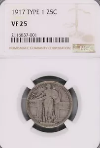 1917 Type 1 Standing Liberty Silver Quarter NGC VF-25 #7-001 - Picture 1 of 2