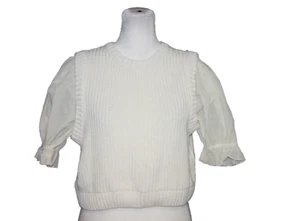 Zara Sweater Puff Short Sleeve Crop Length Women's Size Medium M Ivory Cream - Picture 1 of 2