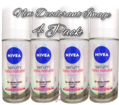 4 PACK DESODORANTE NIVEA SERUM CLASSIC TONO NATUR CLARANTE ROLLON 40ML/DEODORANT - Image 1 of 4