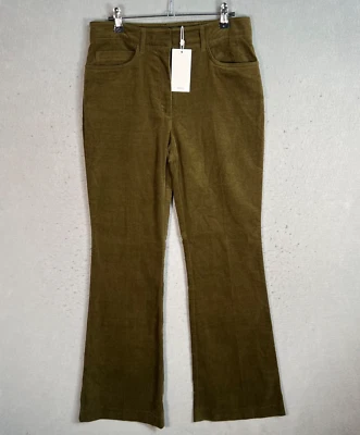 NEW! Mango MNG Womens Olive Green Corduroy High-Waisted Flared Pants Size 4 - Image 1 of 4