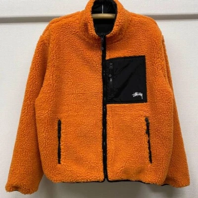 Stussy 8 Ball Sherpa Jacket L Orange Fleece Zip-Up size L Men's Coat Excellent - Image 1 of 4