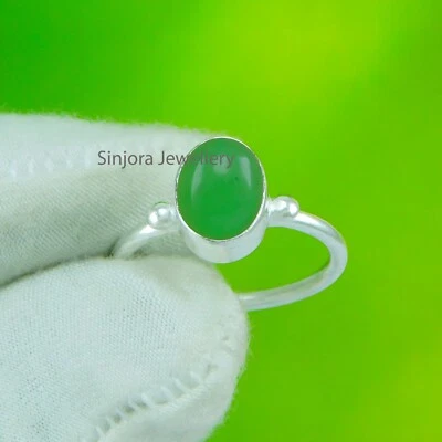 Green Jade Gemstone 925 sterling silver handmade Gift Ring US size 5 to 10 - Image 1 of 4