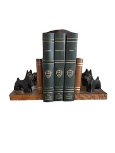 Vtg Scottie Dog Wooden Bookends Hand Carved - Picture 1 of 8