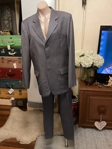VERSACE men’s 2 Piece Suit Grey White Pinstripes - Picture 1 of 12