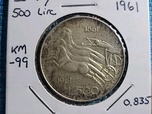 🇮🇹 Italy 500 lire 1961 KM-99 Silver .835 Coin 110624-12 - Picture 1 of 2