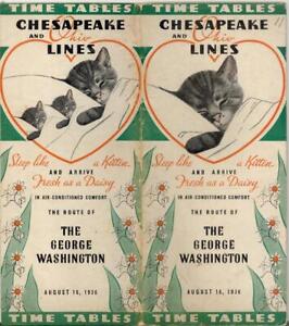 1936 C&O Chesapeake and Ohio Railway Railroad Timetables "THE GEORGE WASHINGTON"