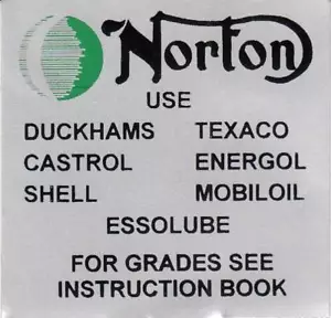 1972-74 Norton Commando 750, 850, (1) OEM OIL Recommendations Top Frame Decal - Foto 1 di 2