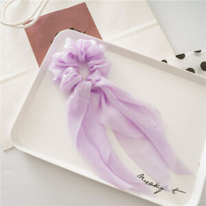 Chiffon Bow Long Ribbon Scrunchies Scrunchy Ponytail Scarf Hair Rope Ties Band +