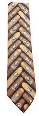 Corbata vintage Ralph Marlin 1997 Cigar Money Band marrón y amarilla #151119 Foto 1 de 4