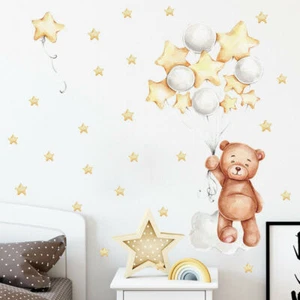 Baby Cute Teddy Bear Balloons Stars Wall Stickers Decor Removable Decal - Picture 1 of 4