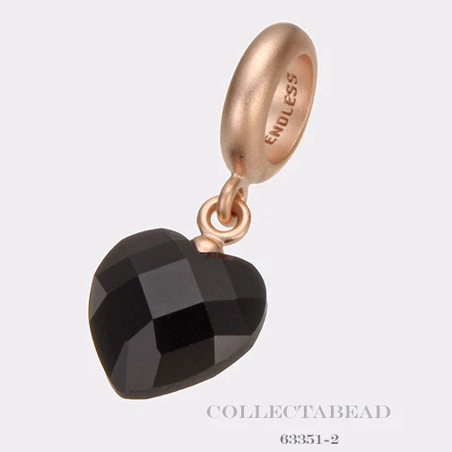 Authentic Endless Silver Rose Gold Plated Black Heart Cut Drop Bead 63351-2 - Image 1 of 1