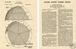 GEODÄTISCHE KUPPEL US PATENT Kunstdruck - BUCKMINSTER FULLER Gebäude RAHMENFERTIG!! - Bild 1 von 1